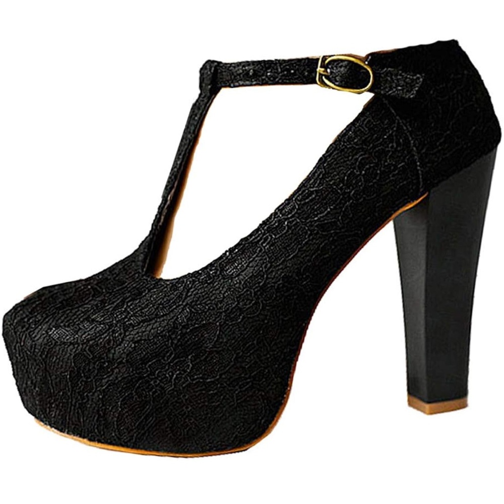 New Black Women's T-Strap Heels